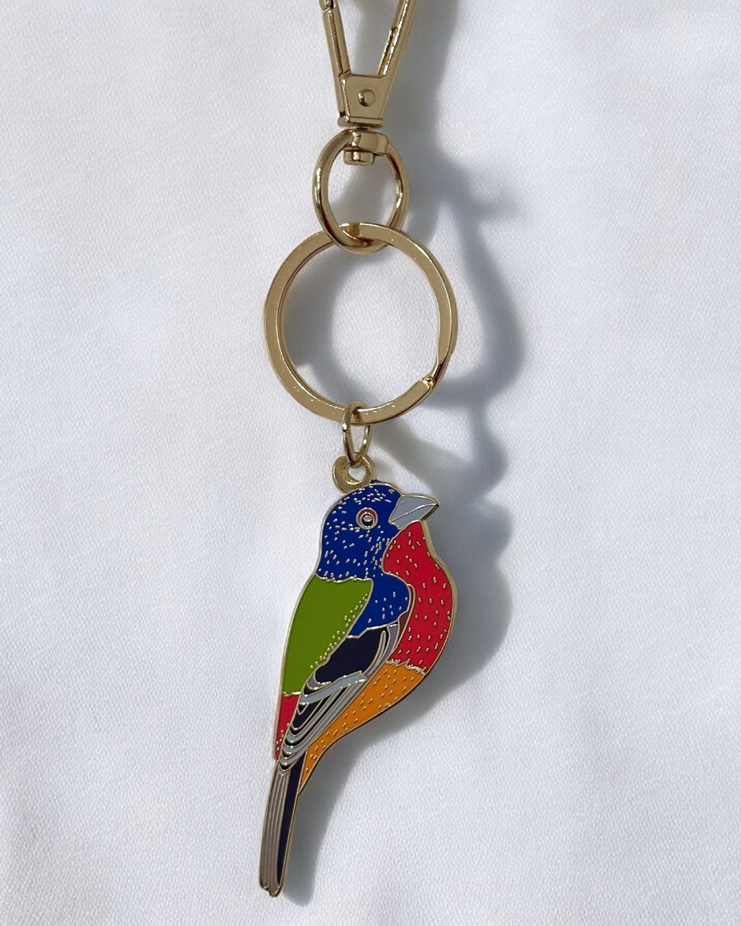 Painted Bunting Bird Enamel Keychain 2-inches