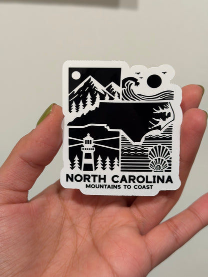 Mountains to Coast North Carolina 3” Vinyl Sticker Original Art
