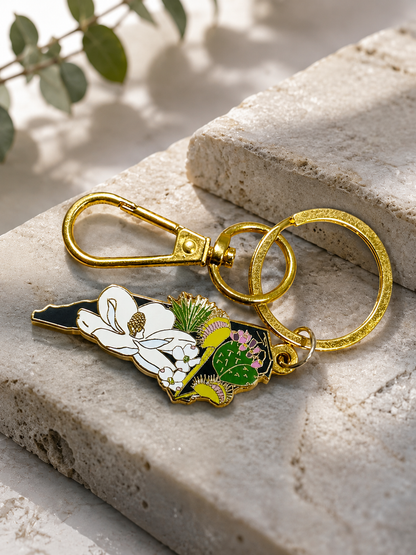 North Carolina State Native Plants Enamel Keychain