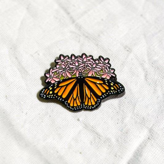Monarch Butterly & Milkweed Enamel Pin - North Carolina Native Plant