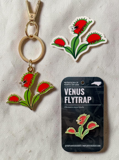 Venus Flytrap Trio Gift Set - Enamel Pin, Keychain & Sticker - North Carolina Native Plant
