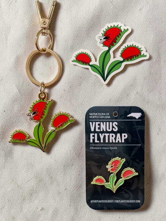 Venus Flytrap Trio Gift Set - Enamel Pin, Keychain & Sticker - North Carolina Native Plant
